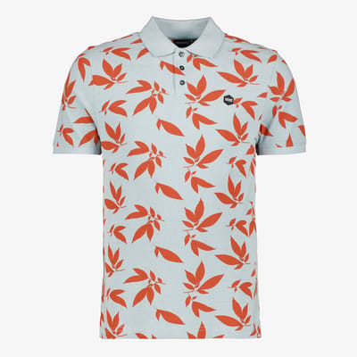 Unsigned heren polo met bladerenprint lichtblauw - Maat S