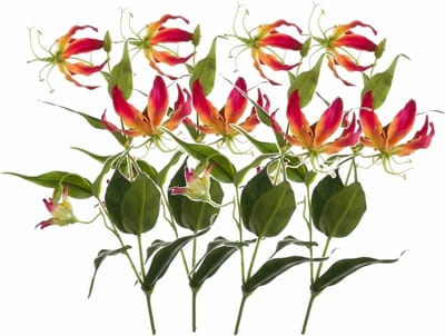 Bellatio flowers & plants Kunstbloem - 4x - gloriosa klimlelie - 75 cm - geel/rood - Klimlelies - Kunstbloemen boeketten maken