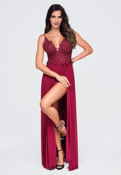 LARICA Jurk - Mouwloos - Rits - Gebloemd Bordeaux S