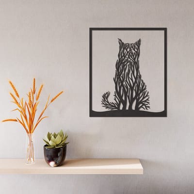 Wanddecoratie Kat - Muurdecoratie Kat - Muurdecoratie Hout - Wanddecoratie Hout - Muurdecoratie Woonkamer - Wanddecoratie Woonkamer - Wanddecoratie Industrieel - Wanddecoratie Dieren - Home Decor - Wall Line Art - 33.5 x 29 cm