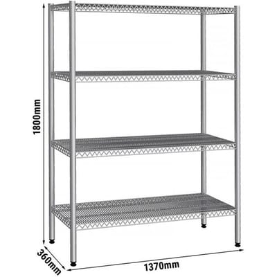 GGM Gastro Edelstahlregal - 1370x360mm - mit 4 Drahtböden (FEST) Zilver
