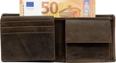 Portemonnee Heren - Portefeuille Heren - Arrigo Portemonnee - Billfold model Donkerbruin Buffelleer