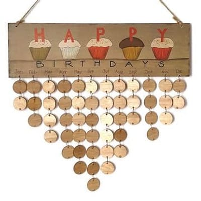 Dailygoods - Verjaardagskalender, hout, houten kalender, jaarkalender, verjaardag, verjaardagskalender om zelf te knutselen, hangend, voor huisfeestdecoratie