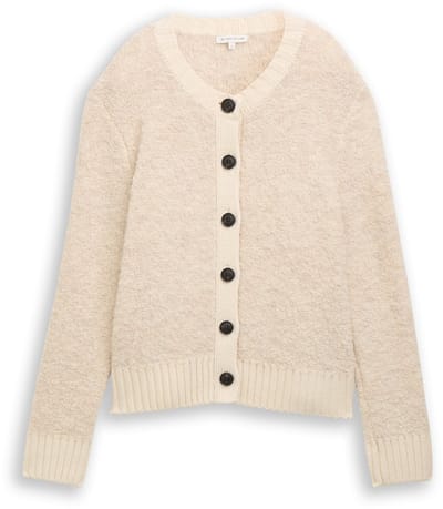 Tom Tailor - Bouclé vest met wol - Maat XL - sand stone beige melange