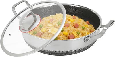 Braadpan met Deksel - Koekenpan Keuken - Veelzijdig Koken - Antiaanbaklaag RVS - 26-30 cm - Zilver