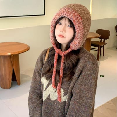 Version coréenne de Nouveau Chapeau d'Automne et d'Hiver pour Femmes Chapeau en Laine Tricoté Doux et Tendance pour l'Hiver Chapeau Chaud avec Protection des Oreilles pour Étudiants Chapeau de Sac