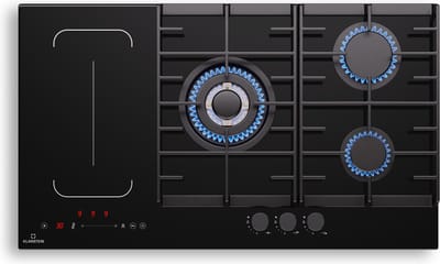 Klarstein Gaskookplaat MultiChef 5 Inductie- en – 5 zones – Flexzone – 10,6 kW – Slider bediening – Stop & Go – Timer – Gietijzeren pannendragers – Zwart – 87,5 cm - 51 cm - voor Keuken - Compact - Gas Hob - Gas Kookveld - Gasfornuis