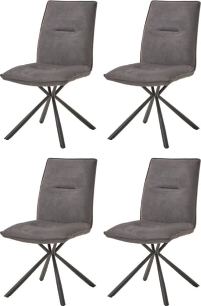 WAYS. – Stoffen eetkamerstoelen – Grijs – Modern design - Stevige metalen vierpoot – 4 stuks