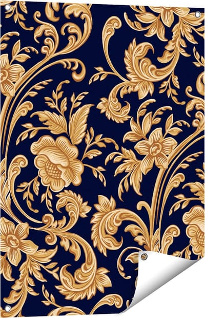 Gards Tuinposter Decoratieve Gouden Bloemen Achtergrond - 60x80 cm - Tuindoek - Tuindecoratie - Wanddecoratie buiten - Tuinschilderij