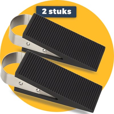 Pasper Deurstopper Wig - 2 stuks – Rubber & RVS deurwig – 12,5 x 5 x 3 cm – Deurklem - Zwart