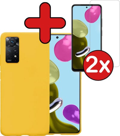 Hoesje - Met 2x Screenprotector - Geschikt voor Xiaomi Redmi Note 11s - Sterk & Shockproof - Telefoon Hoes - Back Cover - Siliconen Case - Telefoonhoes - Geel