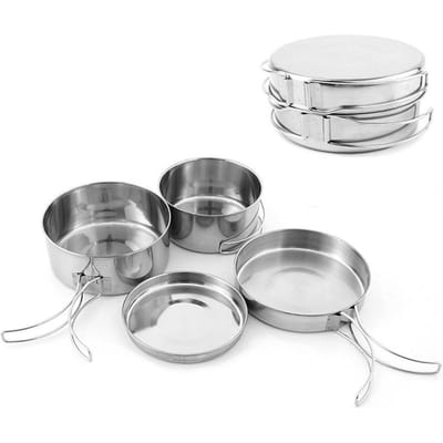 Kampeerpotten Pannen Servies Set Draagbare Ultralichte Kookgerei Set Roestvrij Staal Grote Capaciteit voor Buiten Wandelen Picknick gray
