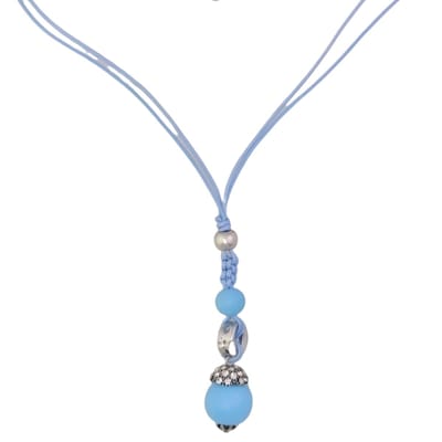 Lange ketting dames lichtblauw waxkoord pave kristalkraal – 78 cm – cadeau vrouw nikkelvrij – sautoir – blauwe hanger – cadeau vriendin