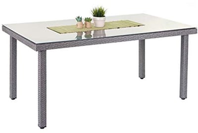 Tuinstafel van polyrotan met glazen blad | Eettafel 160x90 cm - Grijs