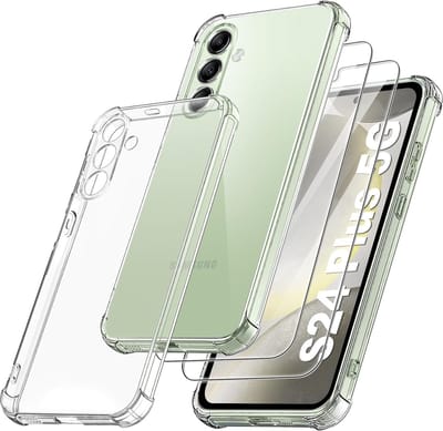 Hoesje geschikt voor Samsung Galaxy S24 Plus Hoesje transparant - Anti Shock silicone hoesje Galaxy S24 Plus case met 2 Pack Screenprotector tempered glass voor Samsung S24 Plus