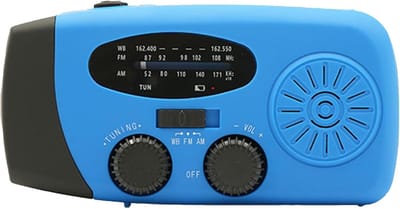 Noodradio Zwengel - Draagbare Radio - Kamperen Buiten - Oplaadbaar Via Zon - 13 x 6 x 5 cm - Saffier