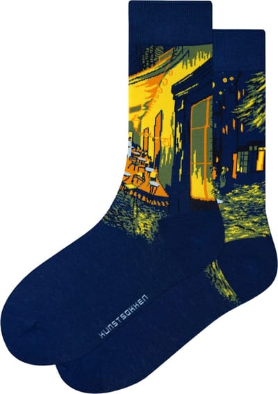 Kunst sokken - Caféterras bij Nacht: Vincent van Gogh - Sokken Dames 36 40 - Biologisch Katoenen Sokken - funny socks happy - Vrolijke Sokken - Grappige Sokken - Sokken Cadeau