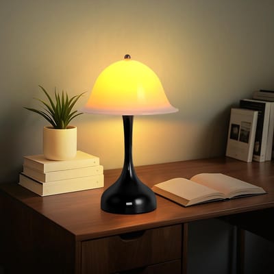 Glitzerlife - LED Tafellamp -2 stuks Nachttafellamp - Touch bediening - Dimmbaar - Draadloos oplaadbaar - ABS kunststof - Modern design - Ø16cm - Zwart - Werkruimte slaapkamer woonkamer