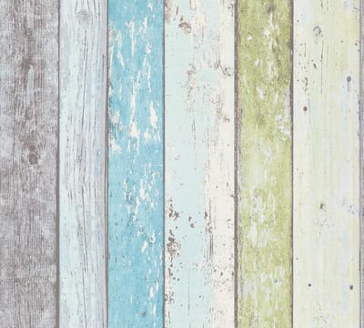 Hout behang Profhome 855077-GU vliesbehang glad met vogel patroon mat blauw groen wit 5,33 m2