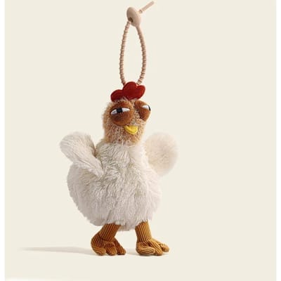 Sac à Main Forme Poule Moche Sac Peluche Poulet Fourrure Porte-clés Pendentif Poulet Kawaii Drôle Sacoche Portefeuille pour Femmes Cadeaux d'Anniversaire beige