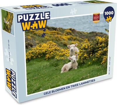 Puzzel Gele bloemen en twee lammetjes - Legpuzzel - Puzzel 1000 stukjes volwassenen