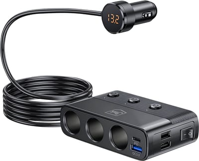 3Mk Car Power Splitter 120W Pd Qc Pps Usb 3A1C3Socket Black