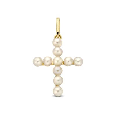New Bling - 9NBG-0942 - 14K geelgouden hanger – kruisvorm – met parels