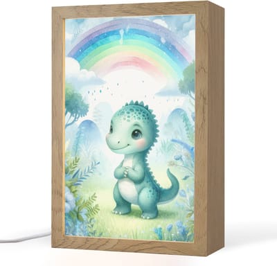 Nachtlampje 20x30 cm - Kinder lampje - Dino - Baby - Regenboog - Pastel kleuren - Tafellamp kinderkamer - Slaapkamer lamp - Bedlamp kinderen - Kinderlampje stopcontact - Wandlamp babykamer - Nachtlampjes