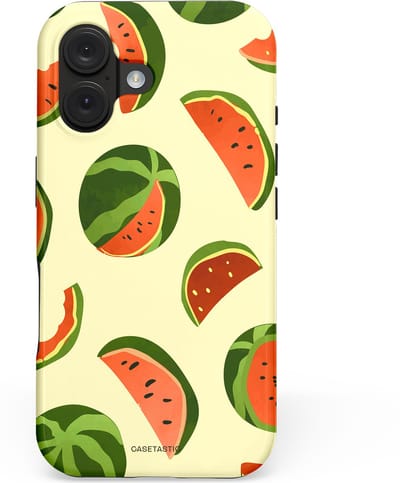 Casetastic hoesje geschikt voor Apple iPhone 16 - MagSafe - Dubbellaagse bescherming - Watermeloen Festijn - Fashion Case - Crème Olijfgroen Oranje