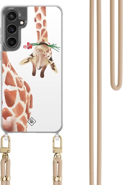 Casimoda® hoesje met koord - Geschikt voor Samsung S24 FE - Giraffe - Afneembaar koord - TPU/polycarbonaat - Bruin/beige