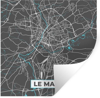 Muurstickers - Sticker Folie - Frankrijk - Plattegrond - Kaart - Stadskaart - Le Mans - 100x100 cm - Plakfolie - Muurstickers Kinderkamer - Zelfklevend Behang XXL - Zelfklevend behangpapier - Stickerfolie