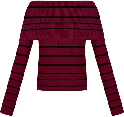 Elegante Viscose Gebreide Trui met Off-Shoulder Snit - Bordeaux - Maat L/XL