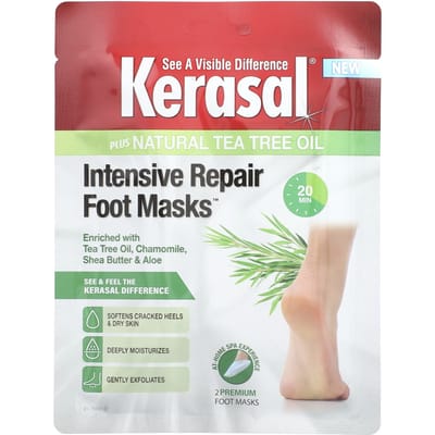 Kerasal, Intensief Herstellende Voetmaskers, met natuurlijke tea tree olie, 2 voetmaskers beige