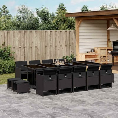 vidaXL - 15-delige - Tuinset - met - kussens - poly - rattan - zwart