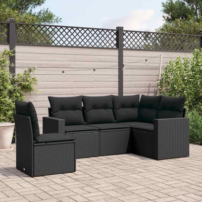 vidaXL - 5-delige - Loungeset - met - kussens - poly - rattan - zwart