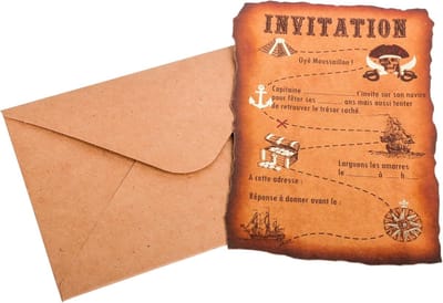 SnelShoppen - Piraten uitnodigingen 8 stuks met enveloppen, 10 x 15 cm, feest, kinderfeestje, verjaardag, karton, papier