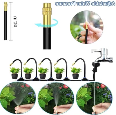 Irrigatiesysteem voor de tuin, 10 meter, 360° sproeikop, mistkoeling, ideaal voor bloembedden en planten, tuinbewatering en besproeiing