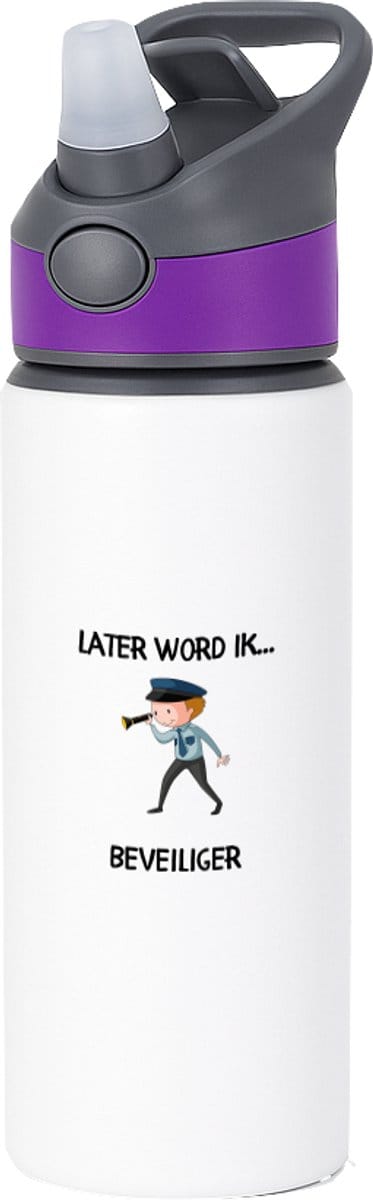 Hacebo® - Later word ik beveiliger waterfles met rietje paars - Beveiliger - Beveiligers - Securitymedewerker - Toezichthouder - Bodyguard - water fles - 650ML