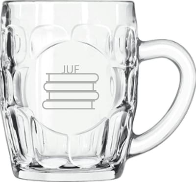 Gegraveerde Bierpul 55cl Juf met boeken