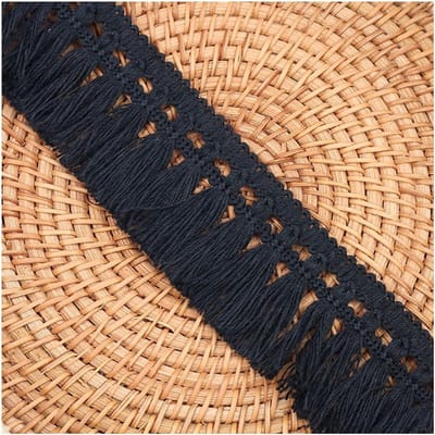 Franje Kwast Lint 5 cm voor Naaien en Quilten - Polyester Kant Lint voor Kostuums, Kussens en DIY Decoratie in Zwart, 2 meter lang