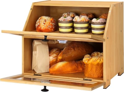 Bamboe brooddoos van hout, 2-laags broodcontainer voor het bewaren van brood, zelf in elkaar te zetten, duurzaam en stijlvol ontwerp