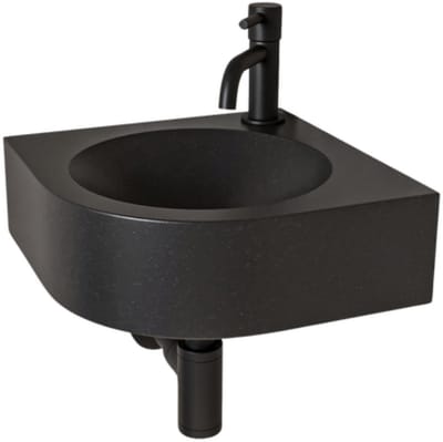 AquaVik Fonteinset Kvart Hoekfontein Natuursteen Mat Zwart Kraan 30x30x10cm