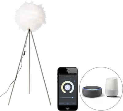 QAZQA feather - Moderne LED Smart Tripod | driepoot vloerlamp | Staande Lamp incl. wifi - 1 lichts - H 155 cm - Wit - Woonkamer | Slaapkamer | Keuken