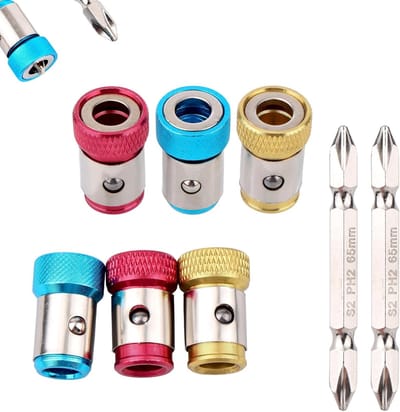 Allecta - Schroevendraaierkop met Magnetische Ring en PH2-Bits. Magnetische Schroefhouder voor 6,35mm Schroevendraaierkop. Verstelbare en Verwijderbare Magnetiseer Ring.