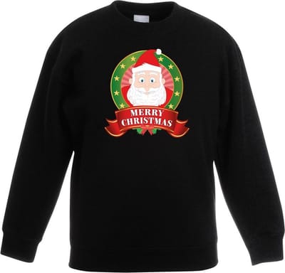 Zwarte kersttrui met de kerstman jongens en meisjes - Kerstruien kind 98/104