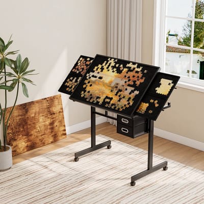 Pugsdrly - Puzzeltafel - Geschikt voor 1000-delige puzzels - Metalen werkblad - Met 4 bakjes + 2 lades - Voor volwassenen