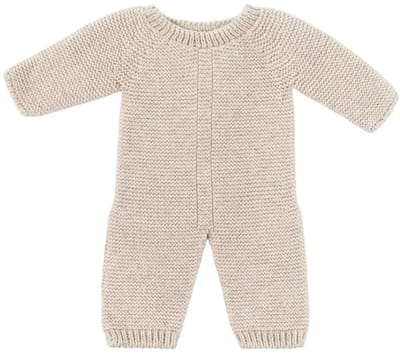 ML Poppen: PYJAMA GEBREID linnenkleur 38cm, eco en gerecycleerd, op kleerhanger, 3+