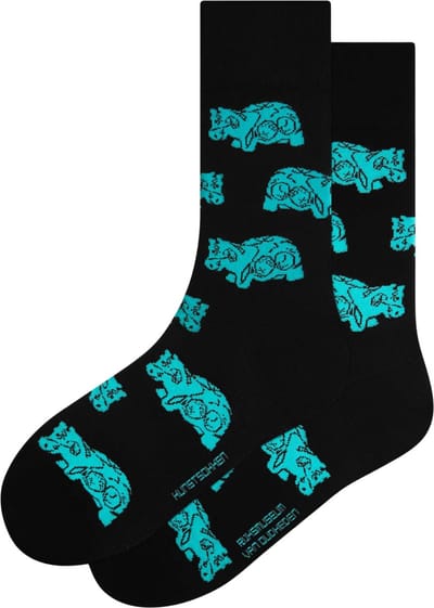 Kunst sokken - Staand Beeld van Nijlpaard - Zwart: Rijksmuseum van Oudheden - Sokken Dames 36 40 - Biologisch Katoenen Sokken - funny socks happy - Vrolijke Sokken - Grappige Sokken - Sokken Cadeau