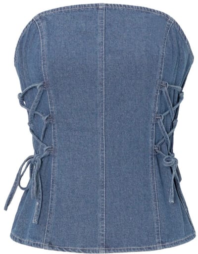 Gimme - Denim Laced Tube Top – Strapless Denim Top – Trendy Geweven Top met Rijgdetail - Blauw - Maat M