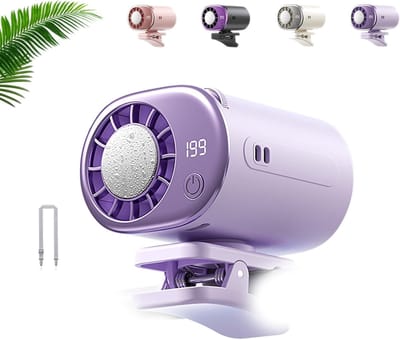 Autoventilator met clip - Met LED-display - Draagbare miniventilator - Afneembare clip - 360° draaibaar - Bladloze clipventilator met 3 windsnelheden - USB oplaadbare persoonlijke ventilator - Geschikt voor auto's, werkplekken en kamperen - Paars